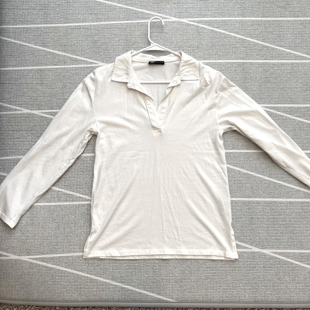 Zara white collared long sleeve shirt